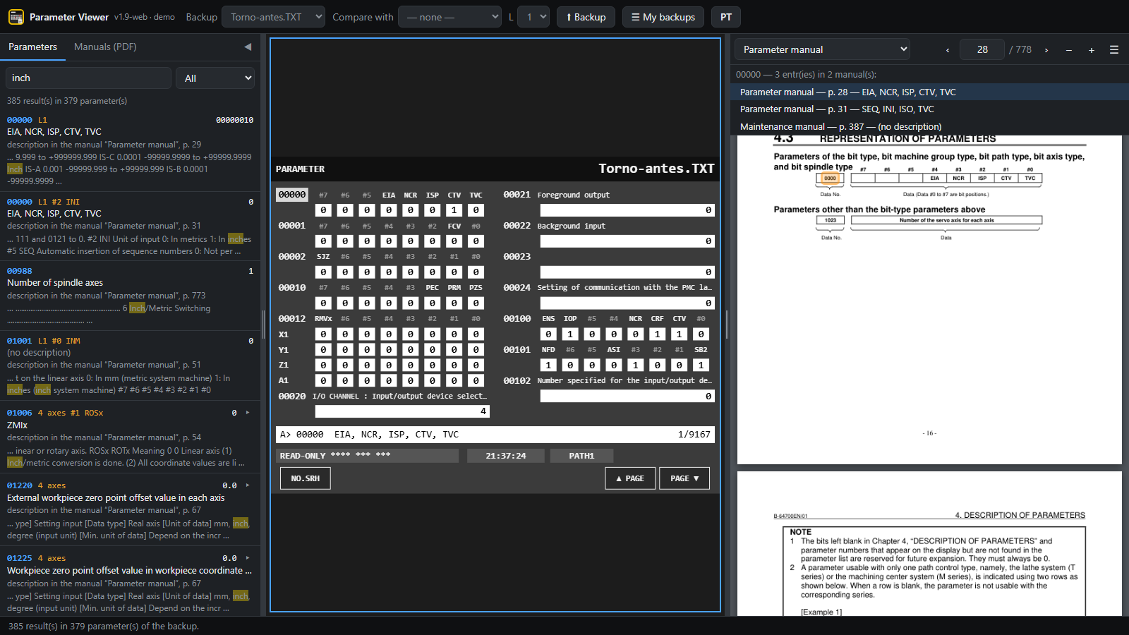Search in the manual text with the terms highlighted