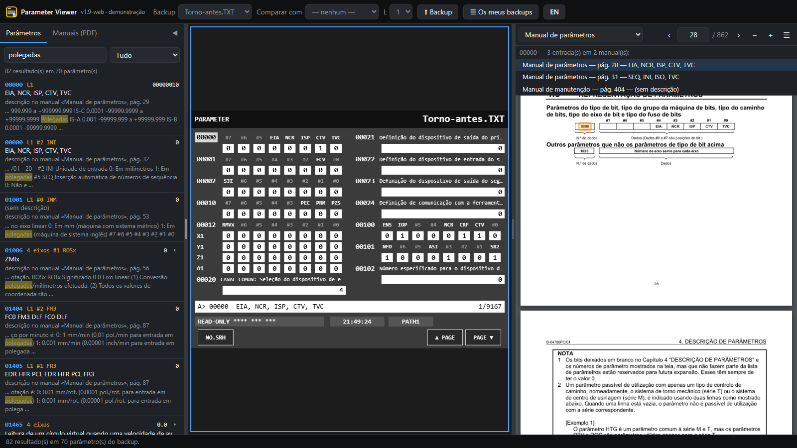 Pesquisa por texto do manual com os termos realçados